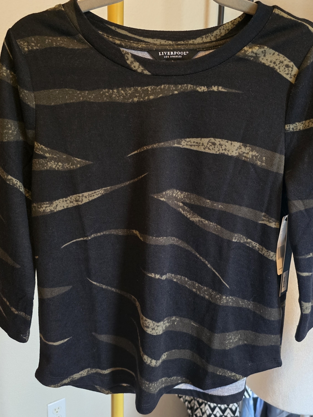 Liverpool Los Angeles Black & Olive Stripe Print Top